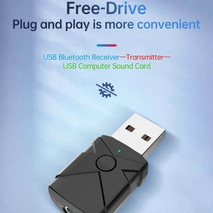 Car USB Bluetooth Receiver Transmitter 5 In 1 For In-Car Audio compact black USB adapter for hands-free calls and music playback