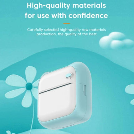 Portable Handheld Bluetooth Thermal Printer for Labels and Notes compact mint device shown against a teal background highlighting high-quality materials