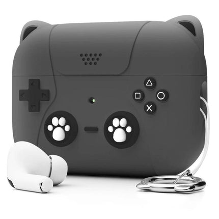 Cat Claw Silicone Case for Earphones During Daily Activities - gray cat claw earphone case with paw-print buttons, shockproof silicone protection