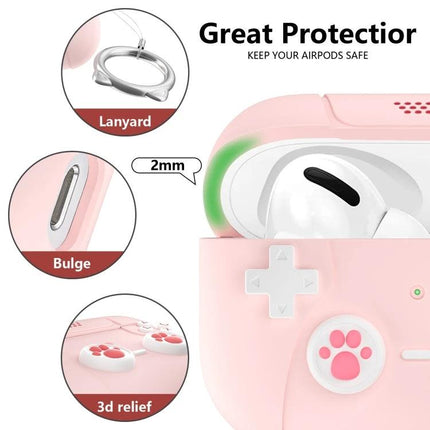 Cat Claw Silicone Case for Earphones During Daily Activities - pink shockproof earphone case with paw buttons, lanyard hole, 3D relief protection