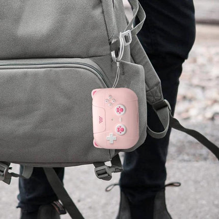 Cat Claw Silicone Case for Earphones During Daily Activities hanging from backpack, pink shockproof protective earphone case