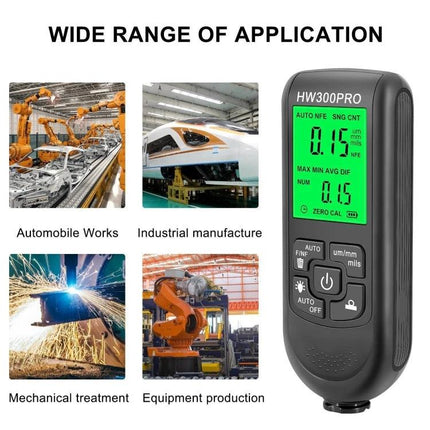 Coating Thickness Gauge for Paint and Industrial Use handheld meter displaying readings for automotive and manufacturing quality control