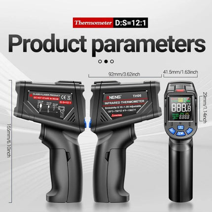 ANENG Infrared Thermometer for Non-Contact Food and Water Checks handheld non-contact infrared thermometer showing product parameters and display