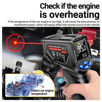 ANENG Infrared Thermometer for Non-Contact Food and Water Checks handheld device measuring car engine temperature with laser pointer