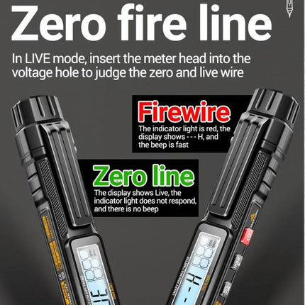 ANENG Non-Contact Digital Multimeter for Electrical Testing showing live and zero line detection on pen-style meter display