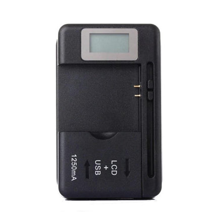 Essential Universal Charger for Everyday Mobile Device Needs - compact black universal mobile charger with LCD and USB slot