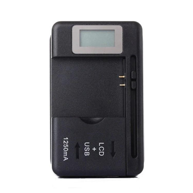 Essential Universal Charger for Everyday Mobile Device Needs - compact black universal mobile charger with LCD and USB slot