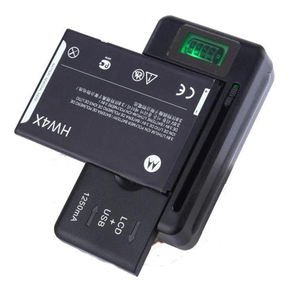Essential Universal Charger for Everyday Mobile Device Needs - black USB battery charger with LCD and removable phone battery
