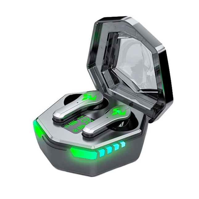 Wireless Bluetooth In-Ear Earphones With Low Latency For Commuting compact N35 TWS earbuds in open charging case with green lights