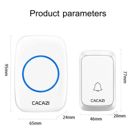 CACAZI Pumpkin-Shaped Wireless Waterproof Smart Home Doorbell white receiver and button with dimensions displayed