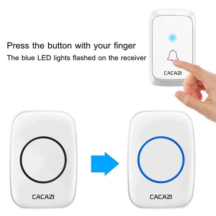 CACAZI Pumpkin-Shaped Wireless Waterproof Smart Home Doorbell showing button press and blue LED receiver indicator