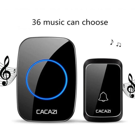 CACAZI Pumpkin-Shaped Wireless Waterproof Smart Home Doorbell black glossy receiver and transmitter set with blue LED ring, 36 melodies selectable