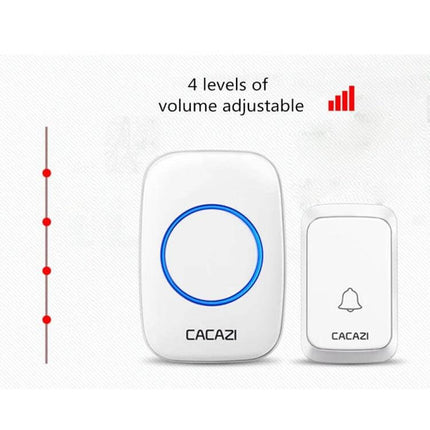 CACAZI Pumpkin-Shaped Wireless Waterproof Smart Home Doorbell showing white receiver and button with blue ring, 4 volume levels adjustable