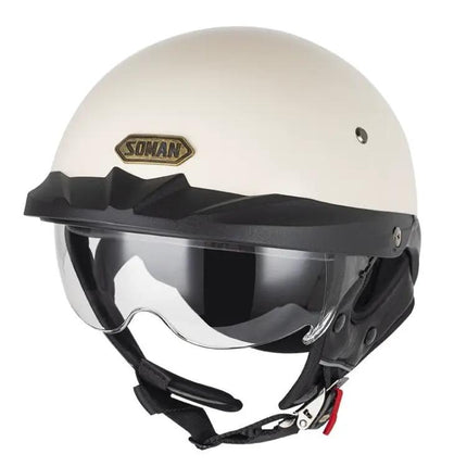 Motorcycle Half Helmet With Inner Mirror For Daily Riding Comfort
