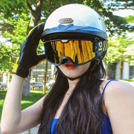 Motorcycle Half Helmet With Inner Mirror For Daily Riding Comfort
