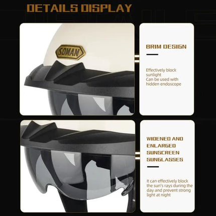 Motorcycle Half Helmet With Inner Mirror For Daily Riding Comfort