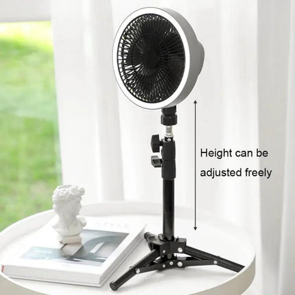 Portable Camping Tripod Fan With LED Light And Power Bank
