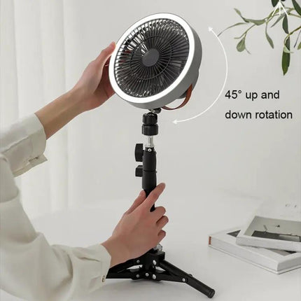 Portable Camping Tripod Fan With LED Light And Power Bank