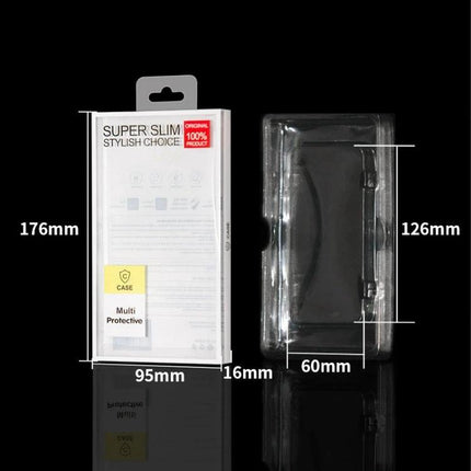 Universal Packaging Box for 6.1-6.7 Inch Phone Cases clear retail box with measurements for cases and accessories