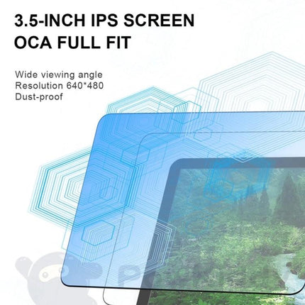 POWKIDDY RGB20S Handheld Retro Game Console with IPS Screen showing 3.5-inch IPS display features, 640×480 resolution and wide viewing angle