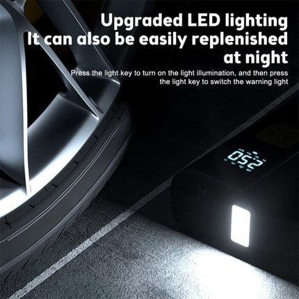 SUITU Air Pump for Daily Vehicle Tire Maintenance On The Go with LED light illuminating tire and digital pressure display for nighttime roadside inflation