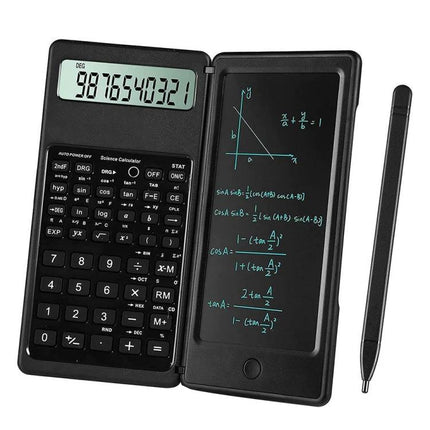 Portable Foldable LCD Writing Tablet for Office Notes and Calculations - black foldable design with built-in calculator and stylus
