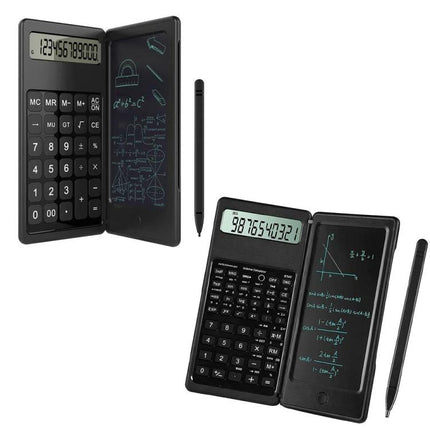 Portable Foldable LCD Writing Tablet for Office Notes and Calculations - black foldable calculator with rewritable LCD note screen and stylus