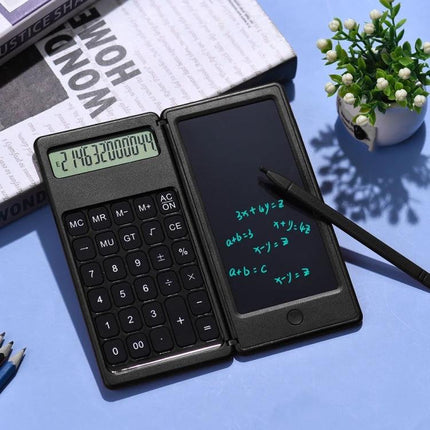 Portable Foldable LCD Writing Tablet for Office Notes and Calculations - foldable calculator with rewritable LCD notepad and stylus for meetings and math
