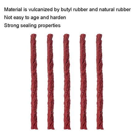 Adhesive Tire Repair Patches for Cars, Motorcycles, and Bikes, 5 Pack - five red butyl nylon core tire repair plugs with strong sealing properties