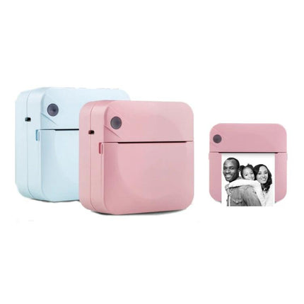 Compact Bluetooth Pocket Printer for Wireless Label Printing - portable pink and blue pocket printer printing black-and-white photo