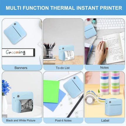 Compact Bluetooth Pocket Printer for Wireless Label Printing - compact blue thermal pocket printer printing labels, notes, photos for travel and organization