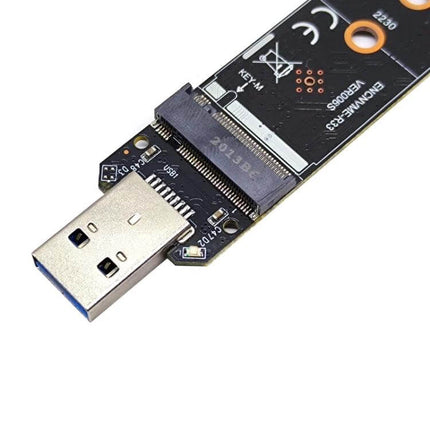 High-Speed USB Adapter for NVMe M.2 Solid State Drives showing USB-A connector and M.2 NVMe slot for external high-speed storage