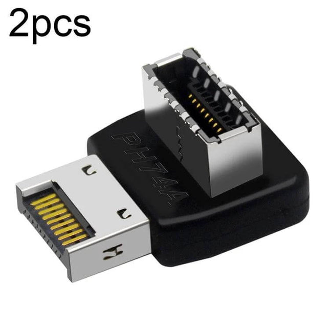 90-Degree USB 3.1 Type-E Adapter for Computer Motherboards black right-angle PCB-mounted adapter showing gold contacts