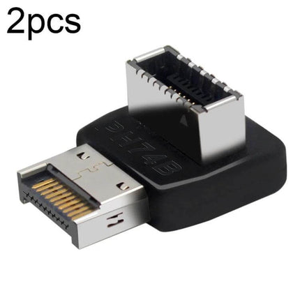 90-Degree USB 3.1 Type-E Adapter for Computer Motherboards shown angled with metal connector and black housing, ideal for compact PC builds and cable routing