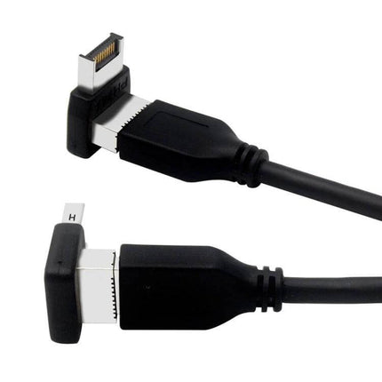 90-Degree USB 3.1 Type-E Adapter for Computer Motherboards black right-angle cable showing connector and gold pins for compact PC builds
