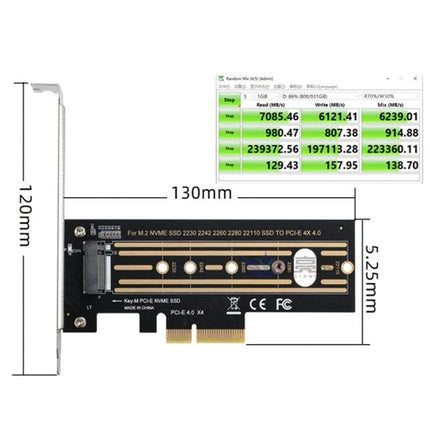 M.2 NVMe SSD Riser Card for PCI-E Slot Expansion in PCs - 130mm x 120mm PCB with PCIe x4 connector and NVMe M.2 slot