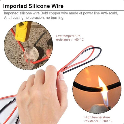 Multimeter Test Lead with Threaded Ends for Electrical Testing — silicone insulated red and black leads showing flame and cold resistance, non-slip matte grip