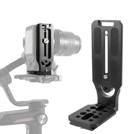 Bexin L-Shaped Camera Quick Release Plate for Versatile Mounting shown attached to camera and gimbal for stable, quick tripod and stabilizer mounting