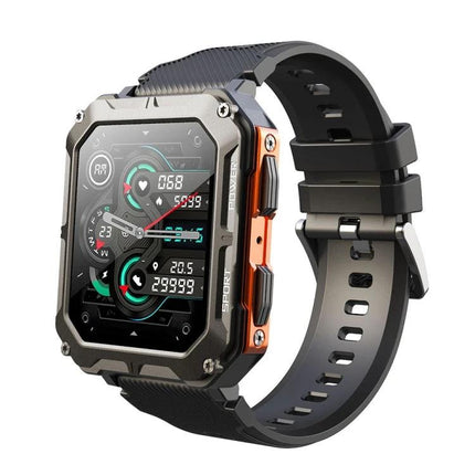 Versatile Smart Watch for Everyday Fitness and Activities with rugged square face, heart-rate, step tracker, sports modes and Bluetooth calling