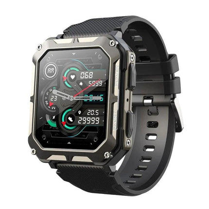 Versatile Smart Watch for Everyday Fitness and Activities - rugged black Bluetooth 5.0 watch showing heart rate, steps, and sports modes