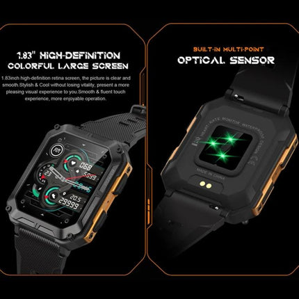 Versatile Smart Watch for Everyday Fitness and Activities showing high-definition 1.83" display, sports watch faces and built-in optical heart rate sensor