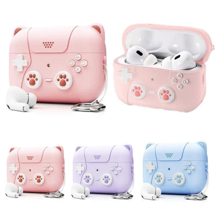 Silicone Protective Case for AirPods 3 with Lanyard for Daily Use - cute pink silicone gamepad design with paw controls