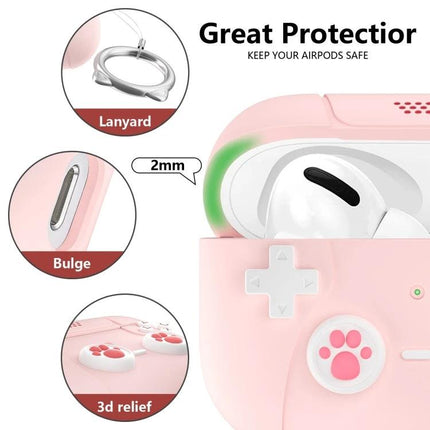 Silicone Protective Case for AirPods 3 with Lanyard for Daily Use — pink soft silicone shockproof cover with lanyard and paw-button design