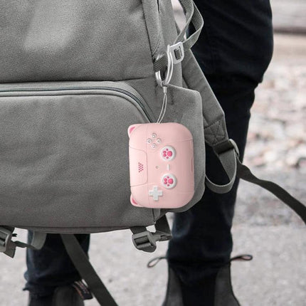 Silicone Protective Case for AirPods 3 with Lanyard for Daily Use — pink silicone case attached to backpack, shockproof drop-proof protection