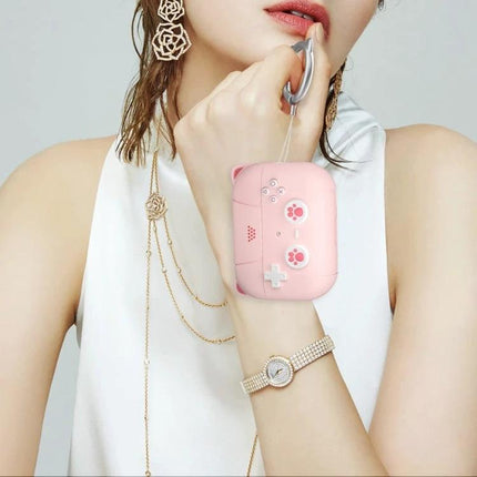 Silicone Protective Case for AirPods 3 with Lanyard for Daily Use - pink silicone shockproof case with paw print design shown on wrist