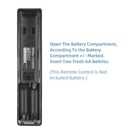 Samsung Bluetooth Voice Remote for Smart TV Control showing open battery compartment with two AA battery slots and installation instructions
