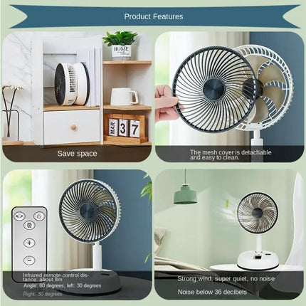 Portable Folding Telescopic Fan With Remote And Rechargeable Battery