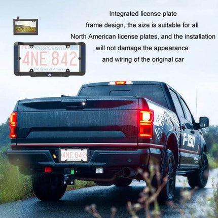 Solar Powered Wireless License Plate Reversing Camera mounted on truck showing clear rear view and integrated license plate frame