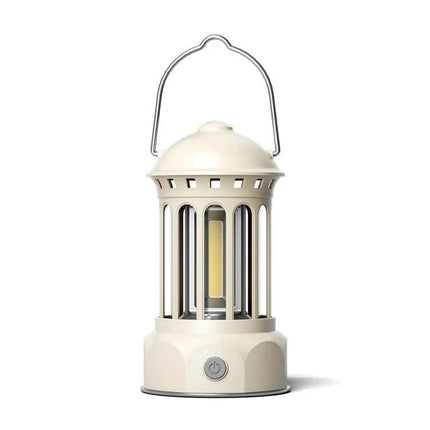 COB Battery Camping Lamp Small for Tents and Outdoors - compact cream lantern with 16-core COB beam, hanging handle, portable tent light