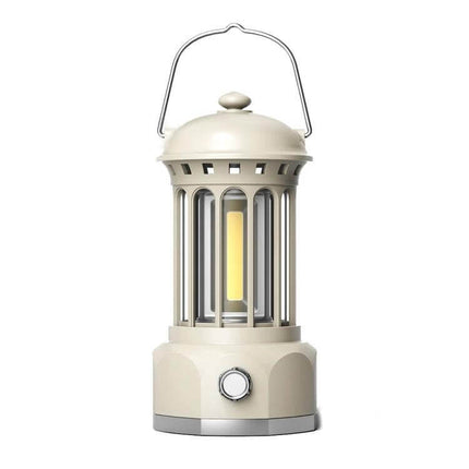 COB Battery Camping Lamp Small for Tents and Outdoors - compact cream COB lantern with handle, 16-core beam for tent and backyard lighting